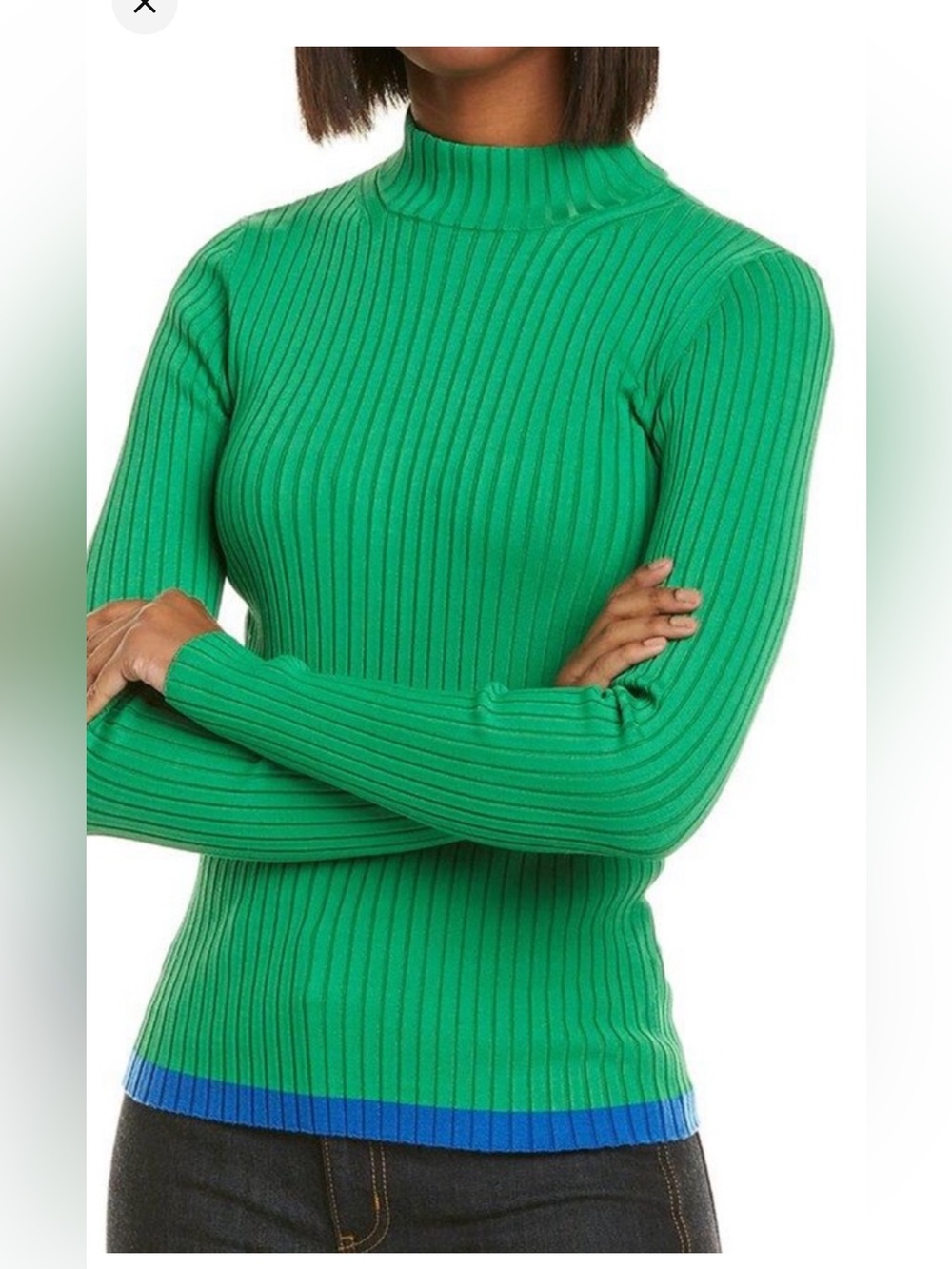 Tory Burch Ribbed Mock Neck Sweater in Bright Green